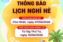 THÔNG BÁO NGHỈ HÈ 2026