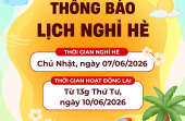 THÔNG BÁO NGHỈ HÈ 2026