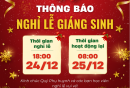 THÔNG BÁO LỊCH NGHỈ LỄ GIÁNG SINH 2025