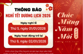 THÔNG BÁO LỊCH NGHỈ TẾT DƯƠNG LỊCH 2026